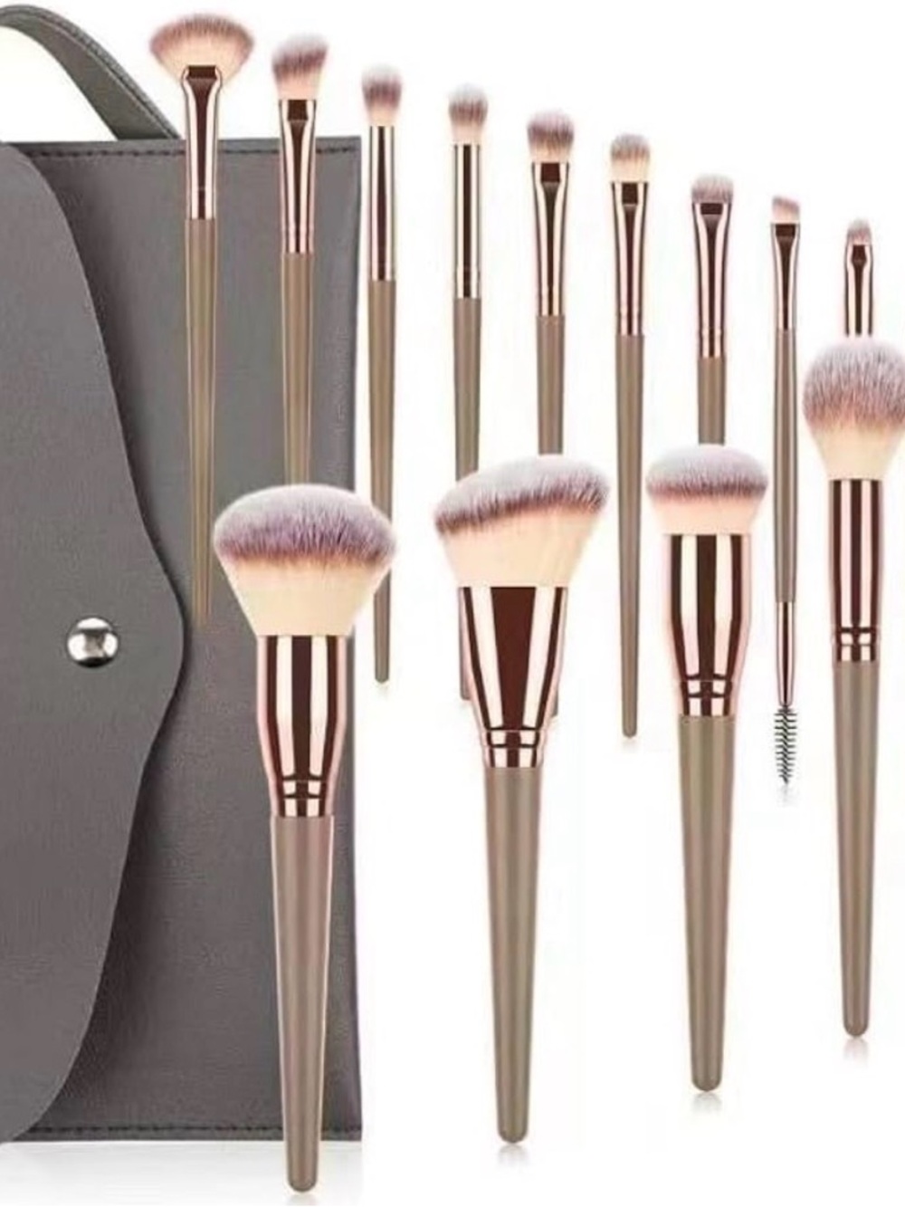 Neutral Taupe Makeup Brush Set with Rose Gold Ferrules